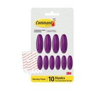 Command Crochets Adhésifs Couleur Prune - 10 crochets (4 grands, 6 moyens) & 16 languettes adhésives (8 grandes, 8 moyennes) - Accrochez, décorez & organiser sans dommage