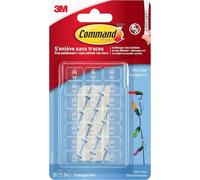 Command Crochets de Fixation, Lot de 20 Mini-Crochets Transparents et de 24 Petites Bandes Adhésive - Pour la Décoration des Guirlandes Lumineuses, Accrochage Sans Dommage