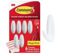 Command Crochets Design Moyen, Modèle Blanc - Lot de 6 Crochets et 9 Languettes Moyennes - Pour Accrocher et Décorer Sans Abîmer