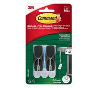 Command Crochets en acier inoxydable pour extérieur, noir, 17065AW, 2 crochets, 3 rayés