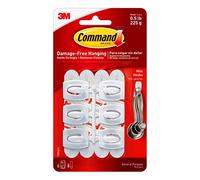 3M Crochets Command Mini – Blanc – 6 crochets, 8 bandes, supporte 225 g – Accrochage sans dommage