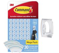 Command Crochets Mini Transparents avec Languettes Transparentes, Lot de 30 Crochets et 32 Languettes - Pour Accrocher et Décorer Sans Abîmer