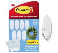 Command Crochets Ovales Transparents Moyens avec Languettes Transparentes, Lot de 7 Crochets et 10 Languettes - Pour Accrocher et Décorer Sans Abîmer