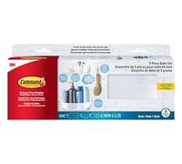 Command Ensemble d'accessoires de Salle de Bain avec 1 Organiseur de Douche, 1 Porte-Savon, 1 Porte-Brosse à Dents et 2 Crochets avec Bandes résistantes à l'eau