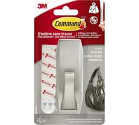 Command Grand Crochet Métal Nickel Brossé - 1 Crochet, 2 Languettes pour l'intérieur, 2,2 kg - Accrochage sans Dommage