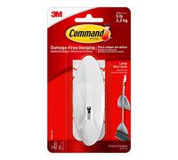 Command Grand crochet métallique blanc - 1 crochet et 2 bandes adhésives - Crochet de suspension amovible pour différentes surfaces - Suspension sans dommage - Charge maximale de 2,2 kg