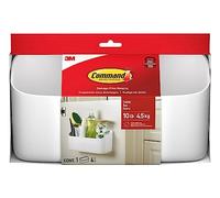 Command Grand panier de rangement de 4,5 kg avec 4 bandes, 25,2 x 8,6 x 13,1 cm, lourd à suspendre sans dommages, pour organiser les fournitures de nettoyage, les placards et le garde-manger, blanc