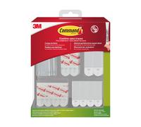 Command™Kit multi fixation : 2 crochets universels adhésifs pour tableaux, 12 languettes pour posters, 6 grandes languettes adhésives, 8 paires de petites languettes accroches tableaux et 6 paires de 