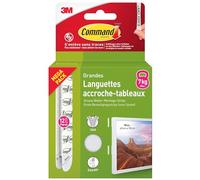 Command Languettes Accroches Tableaux, Grandes - 12 Paires (24 Languettes) Blanc - Supporte jusqu'à 7 kg - Sans Outils - Fixation sans Dommages