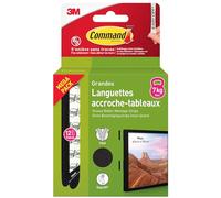 Command Languettes Accroches Tableaux, Grandes - 12 Paires (24 Languettes) Noir - Supporte jusqu'à 7 kg - Sans Outils - Fixation sans Dommages