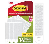 Command Languettes Accroches Tableaux, Grandes - 14 Paires (28 Languettes) Blanc - Supporte jusqu'à 7 kg - Sans Outils - Fixation sans Dommages