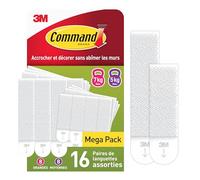 Command Languettes Accroches Tableaux Moyen et Grand Modèles, Blanc, 8 x 2 L + 8 X 2 M, 32 Languettes - Fixation sans Dommage