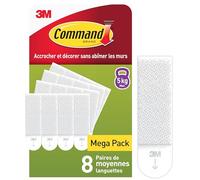 Command Languettes Accroches Tableaux Moyen Modèle - 8 Paires (16 Languettes) Blanc - Supporte jusqu'à 5 kg - Sans Outils - Fixation sans Dommages