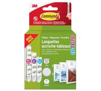 Command Languettes Accroches Tableaux, Multi-Pack, 8 Paires de Grandes, 6 Paires de Moyennes, 4 Paires de Petites Bandes Adhésives, Blanches - Fixation sans Dommage