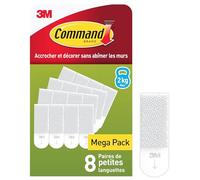 Command Languettes Accroches Tableaux Petit Modèle, Blanc - 8 x 2 Languettes - Fixation sans Dommage