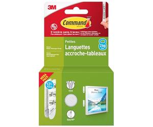 Command Languettes Accroches Tableaux Petit Modèle, Multi-Pack - 12 Paires (24 Languettes) Blanc - Supporte jusqu'à 2 kg - Sans Outils - Fixation sans Dommages