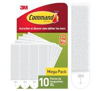 Command Languettes Accroches Tableaux, Très Grandes - 10 Paires (20 Languettes) Blanc - Supporte jusqu'à 9 kg - Sans Outils - Fixation sans Dommages