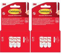 Command Languettes Adhésives, 8 petites languettes adhésives et amovibles, Blanc - Sans Outils - Accrochage Sans Dommage - Supporte jusqu’à 450g (Lot de 2)