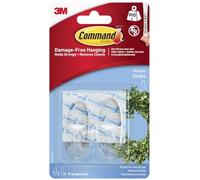 Command Lot de 2 crochets moyens et 4 bandes adhésives, transparents, sans dommages, peut contenir jusqu'à 900 g
