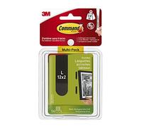 Command Lot de 24 bandes adhésives, 12 x 2 cm, taille L, noires - Pour accrocher des photos sans perçage, les bandes supportent jusqu'à 7,2 kg, se décollent sans laisser de résidus
