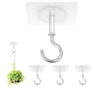 Command Lot de 4 crochets de plafond adhésifs super résistants de 13,6 kg pour suspendre des plantes, sans perçage, crochets adhésifs pour lumières, carillons éoliens, lanternes