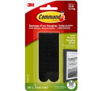 Command Lot de 4 paires (8 bandes) de grandes bandes adhésives pour accrocher sans dommage pour affiches, photos, cadres et miroirs, décoration murale et panneaux - Charge maximale : 7,2 kg - Noir