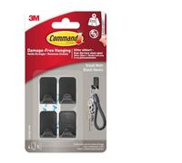 Command Petit crochet métallique, noir, 4 crochets, 5 bandes adhésives - Utilisation en intérieur - Suspension sans dommage