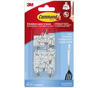 Command Petits Crochets à Pointe en Métal Transparente, Lot de 9 Crochets et 12 Petites Languettes Adhésives - Sans outil - Accrochage Sans Dommage