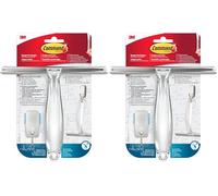 Command Raclette pour Salle de Bains, Nickel Satiné - 1 Raclette, 1 Petit Crochet en Acier Inoxydable et 2 Petites Languettes adhésives Résistantes à l'eau - Accrochage sans Dommage (Lot de 2)