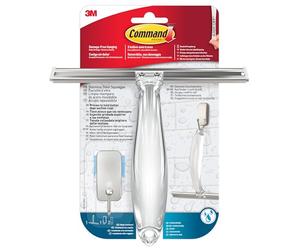 Command Raclette pour Salle de Bains, Nickel Satiné - 1 Raclette, 1 Petit Crochet en Acier Inoxydable et 2 Petites Languettes adhésives Résistantes à l'eau - Accrochage sans Dommage
