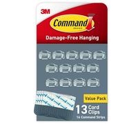 Command Round Cord Clips, Damage Free Hanging Cable Clips, No Tools Wall Clips for Hanging Electrical Cables, 13 Clear Cord Clips and 16 Command Strips