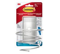 Command Support pour Sèche-Cheveux en Nickel Satiné - 1 Porte Sèche-Cheveux et 2 Grandes Languettes Adhésives Résistantes à l'Eau - Fixation Sans Dommage