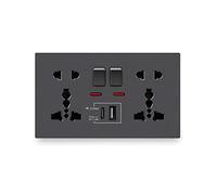 Commande de Commutation Universelle à Double Prise, 13A Interface de Charge Rapide Intelligente, Prise Murale de Recharge Rapide de Type C 18w, Prise de Port USB de Type C (Gris)