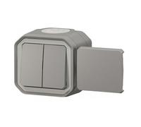 Commande double 5 fonctions complet saillie étanche - gris - Plexo LEGRAND