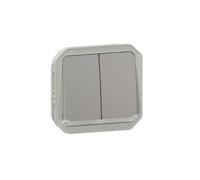 Commande double interrupteur ou poussoir lumineux Plexo composable gris (069526L)
