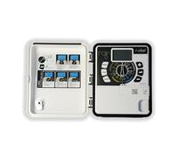 Commande Rain 'i-dial' produit de haute qualité et facilité d'utilisation. Modèle Outdoor avec transformateur intérieur. Large écran éclairé. À 4 programmes indépendants et 4 départs pour programme. Temps d'irrigation de 1 à 240 minutes pour station. Cycles