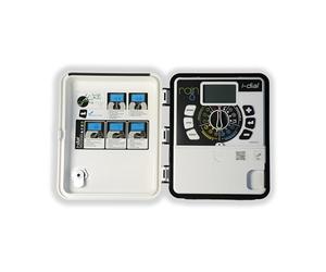 Commande Rain 'i-dial' produit de haute qualité et facilité d'utilisation. Modèle Outdoor avec transformateur intérieur. Large écran éclairé. À 4 programmes indépendants et 4 départs pour programme. Temps d'irrigation de 1 à 240 minutes pour station. Cycles