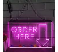 Commander ici enseigne néon caissier shop enseigne néon led commander ici enseigne lumineuse supermarché bar mall shopping sign lumière décorative avec interrupteur intensité variable,Rose,11.8"x7.9"