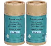 Comme Avant Crème solaire minérale solide à l'huile de Karanja SPF 50 Monoi & Musc 2x80 g