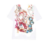 Comme des Garçons, Femme, Tops, Blanc, Taille: 36 FR Manches Courtes Col Rond Imprimé Bijoux Ourlet Droit