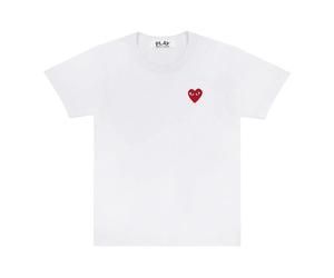 Comme des Garçons Play - T-shirt en coton avec emblème cœur rouge - Homme - Tops - Blanc - Taille: S