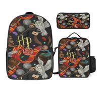 (Comme indiqué, taille unique) Ensemble de sacs à dos Harry Potter, sacs à dos de dessin anime avec trousse à crayons et sac à lunch, boîte à lunch Noir