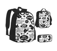 (Comme indiqué, taille unique) Lankybox Cartoon 3 PCS Sac à dos d'ecole Sac à dos d'ecole léger Boîte à lunch Sac à crayons Grand sac à dos Noir