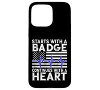 Commence avec un badge continue avec une police du cœur Coque pour iPhone 15 Pro Max