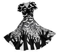 Comment associer des tenues pour femmes - Robe à imprimé sanglant 2025 - Robe d'automne à manches courtes et col en V - Robe longue avec ceinture pour femmes, blanc, M