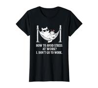 Comment éviter Le Stress au Travail Dont Go Funny Anti Work Cat T-Shirt Graphique avec Valeur, Femme, Noir, M