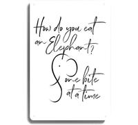 Comment manger un éléphant ? Décoration murale pour dortoir, bureau ou maison. Art motivant pour adolescents. Cadeau de soutien. Plaque en métal pour amoureux de la famille. Cadeau pour chambre à cou