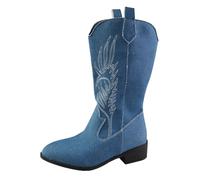 Commerce extérieur Bottes épaisses à talons hauts grande taille pour femmes automne et hiver nouvelles bottes européennes et américaines en cuir brodé pour femmes bottes à talon large pour femmes