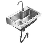 Commercial 304 Inless Évier mural en acier avec robinet - Évier de lavage des mains à cuve unique pour cuisine, buanderie et reurant - Design peu encombrant