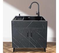 Commercial Free Nding Meuble d'évier à linge avec évier en acier sans rinçage et robinet rétractable - Évier utilitaire peu encombrant pour une utilisation en intérieur/extérieur, idéal pour salle Ga